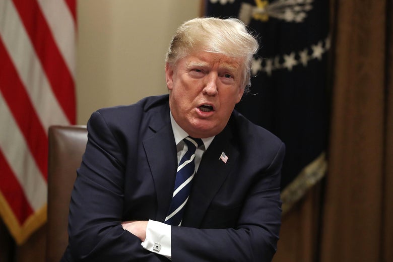 Donald Trump at the meeting where he "clarified" his remarks on Russia on Tuesday.